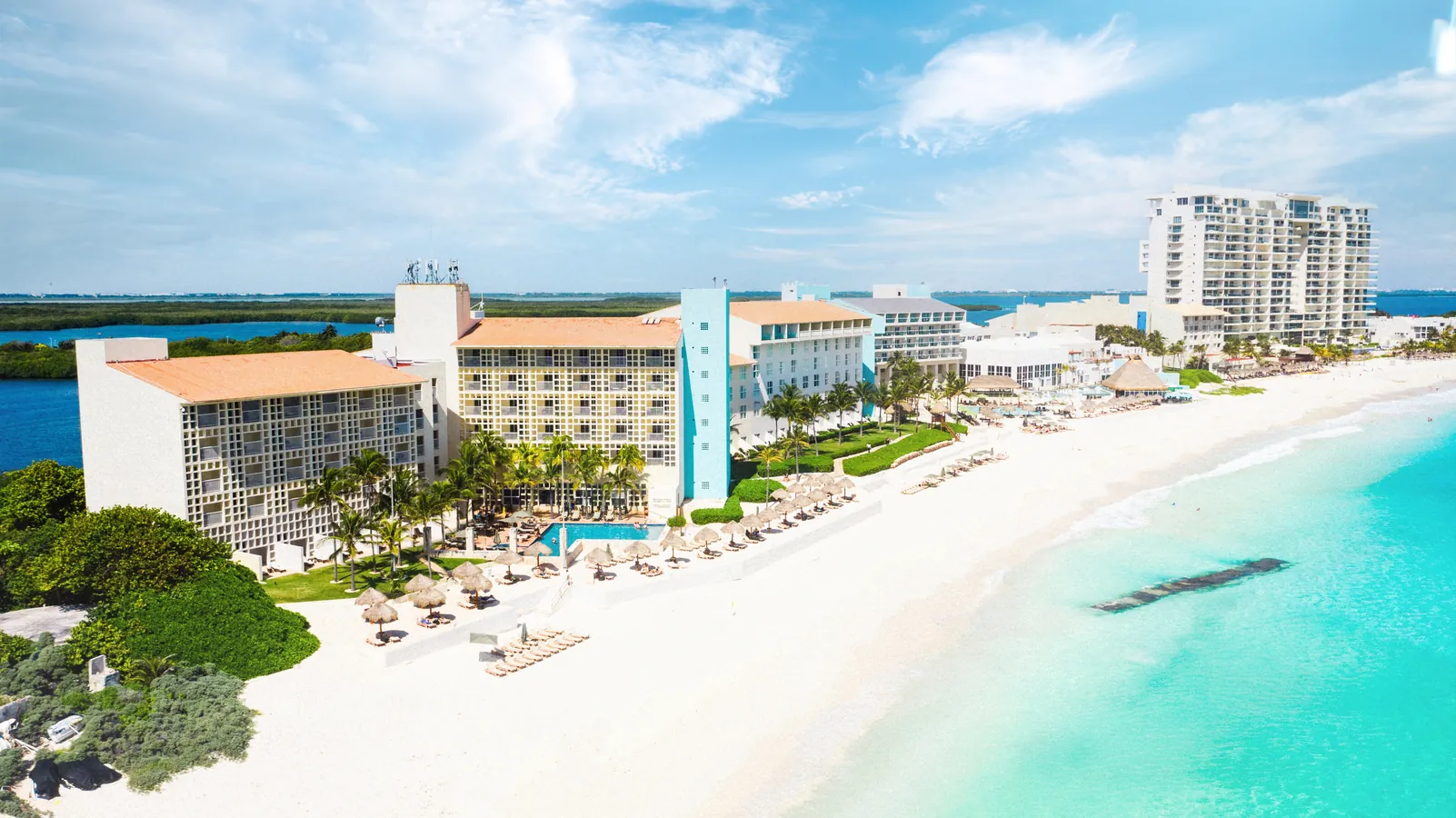 A resort on a white-sand beach